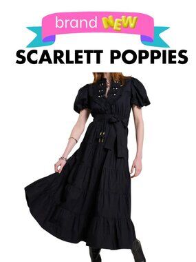 Scarlett Poppies Ethereal Cotton Poplin Maxi Black Dress Size XS New w/Tags